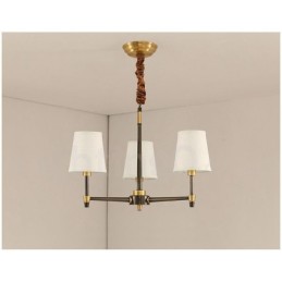 Lustre suspendu luxueux en laiton pur, style rustique rétro vintage, avec abat-jour en tissu