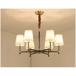 Lustre suspendu luxueux en laiton pur, style rustique rétro vintage, avec abat-jour en tissu