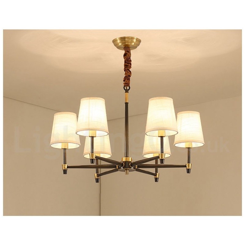 Lustre suspendu luxueux en laiton pur, style rustique rétro vintage, avec abat-jour en tissu