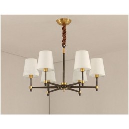 Lustre suspendu luxueux en laiton pur, style rustique rétro vintage, avec abat-jour en tissu