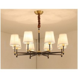 Lustre suspendu luxueux en laiton pur, style rustique rétro vintage, avec abat-jour en tissu