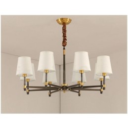 Lustre suspendu luxueux en laiton pur, style rustique rétro vintage, avec abat-jour en tissu