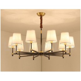 Lustre suspendu luxueux en laiton pur, style rustique rétro vintage, avec abat-jour en tissu