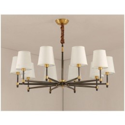 Lustre suspendu luxueux en laiton pur, style rustique rétro vintage, avec abat-jour en tissu
