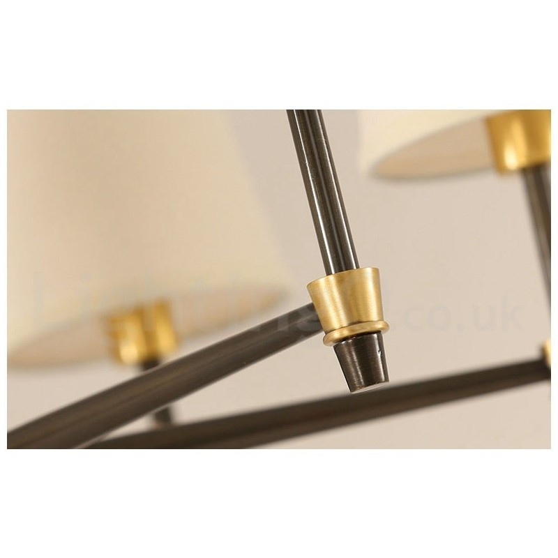 Lustre suspendu luxueux en laiton pur, style rustique rétro vintage, avec abat-jour en tissu