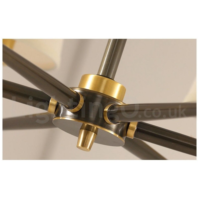 Lustre suspendu luxueux en laiton pur, style rustique rétro vintage, avec abat-jour en tissu