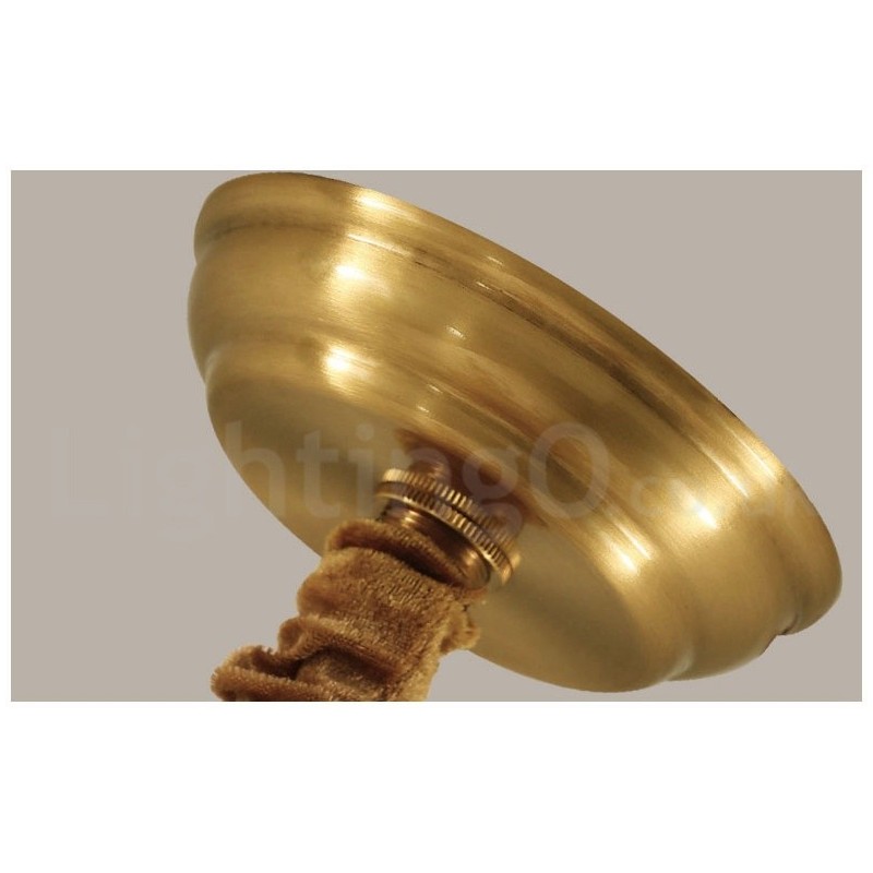Lustre suspendu luxueux en laiton pur, style rustique rétro vintage, avec abat-jour en tissu