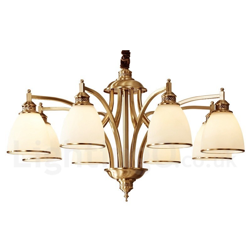Lustre suspendu luxueux en laiton pur, style rustique rétro vintage, avec abat-jour en verre