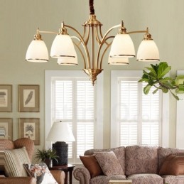 Lustre suspendu luxueux en laiton pur, style rustique rétro vintage, avec abat-jour en verre