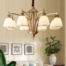Lustre suspendu luxueux en laiton pur, style rustique rétro vintage, avec abat-jour en verre