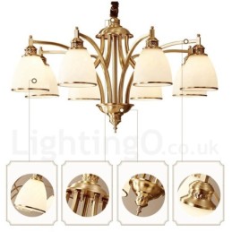 Lustre suspendu luxueux en laiton pur, style rustique rétro vintage, avec abat-jour en verre