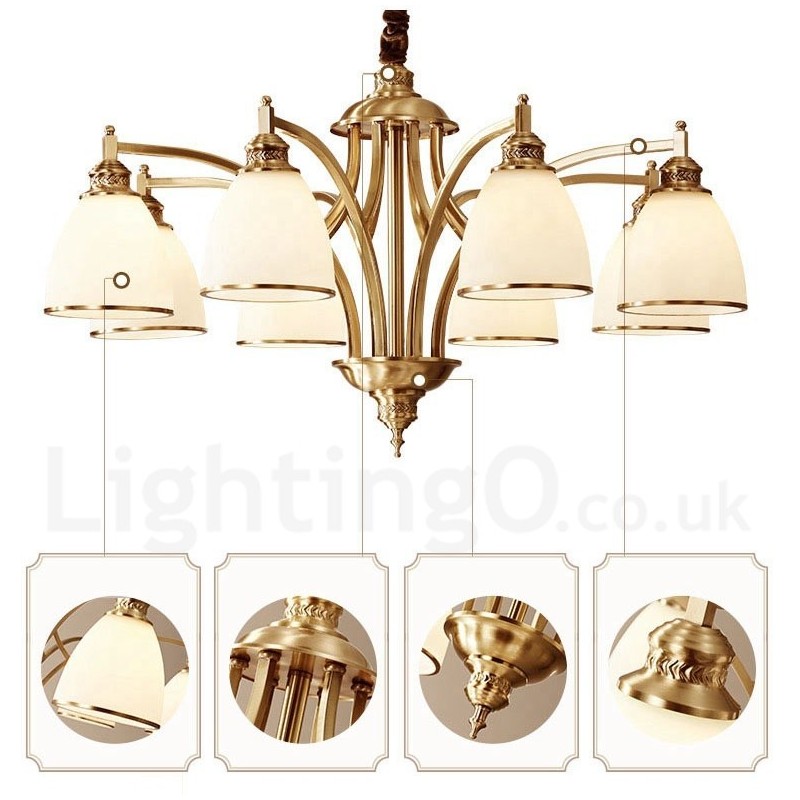 Lustre suspendu luxueux en laiton pur, style rustique rétro vintage, avec abat-jour en verre