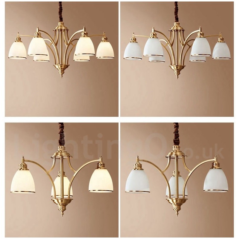 Lustre suspendu luxueux en laiton pur, style rustique rétro vintage, avec abat-jour en verre
