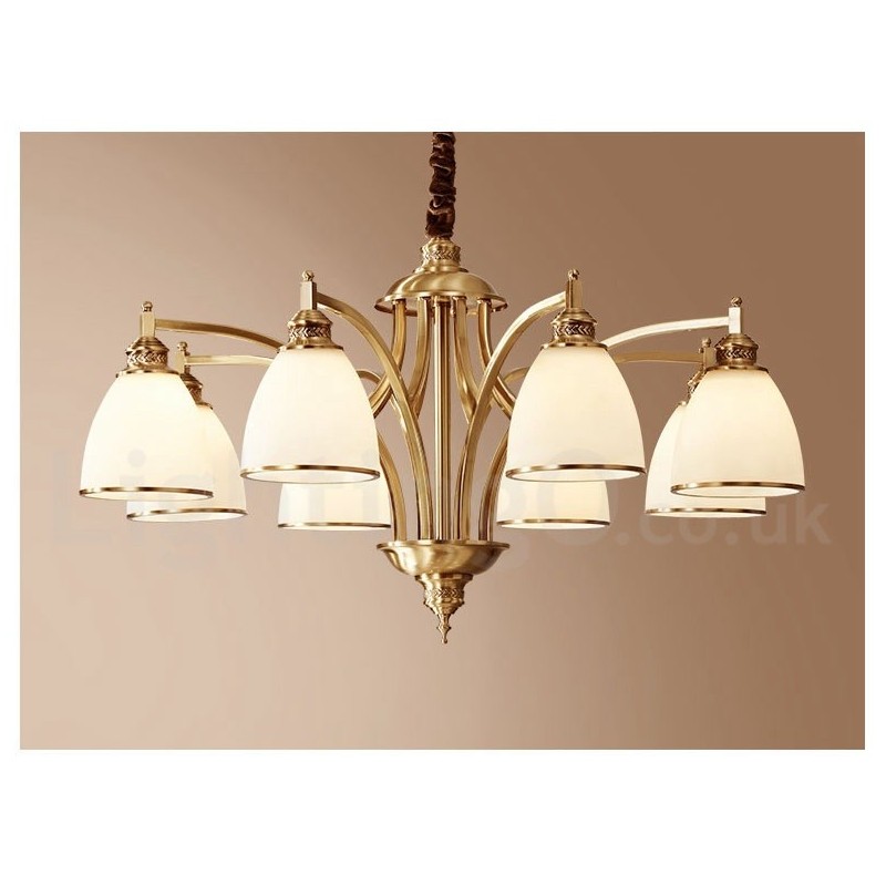Lustre suspendu luxueux en laiton pur, style rustique rétro vintage, avec abat-jour en verre