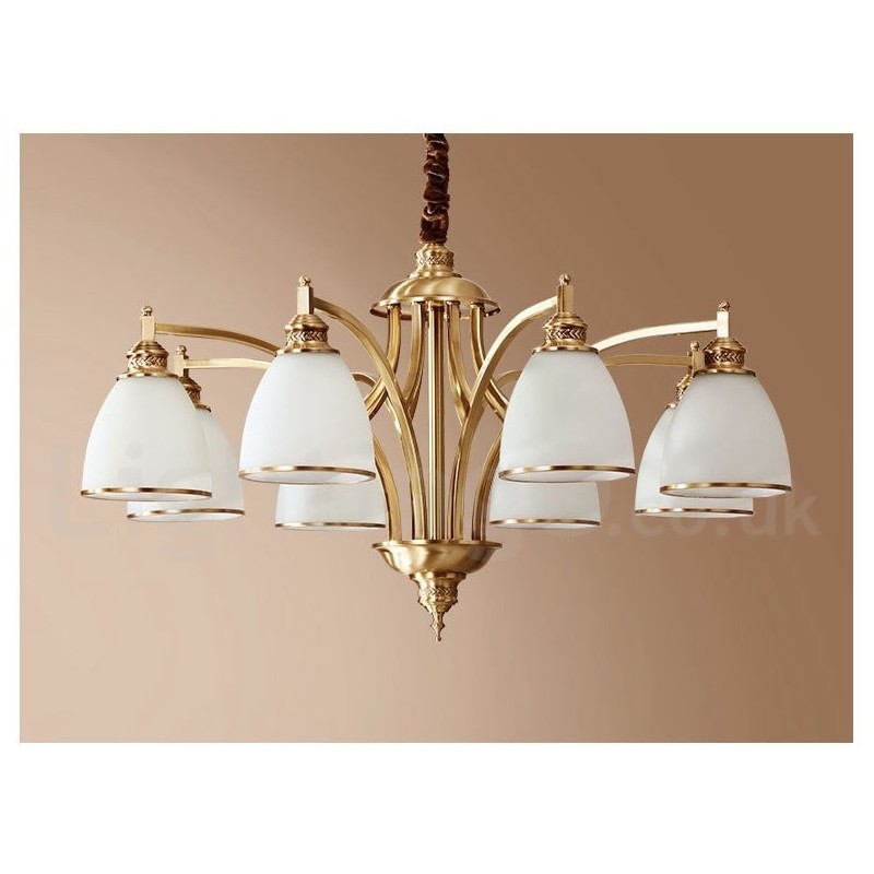 Lustre suspendu luxueux en laiton pur, style rustique rétro vintage, avec abat-jour en verre