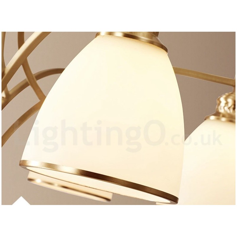 Lustre suspendu luxueux en laiton pur, style rustique rétro vintage, avec abat-jour en verre