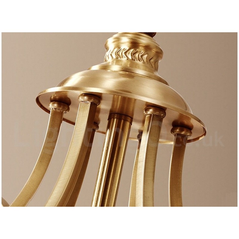 Lustre suspendu luxueux en laiton pur, style rustique rétro vintage, avec abat-jour en verre