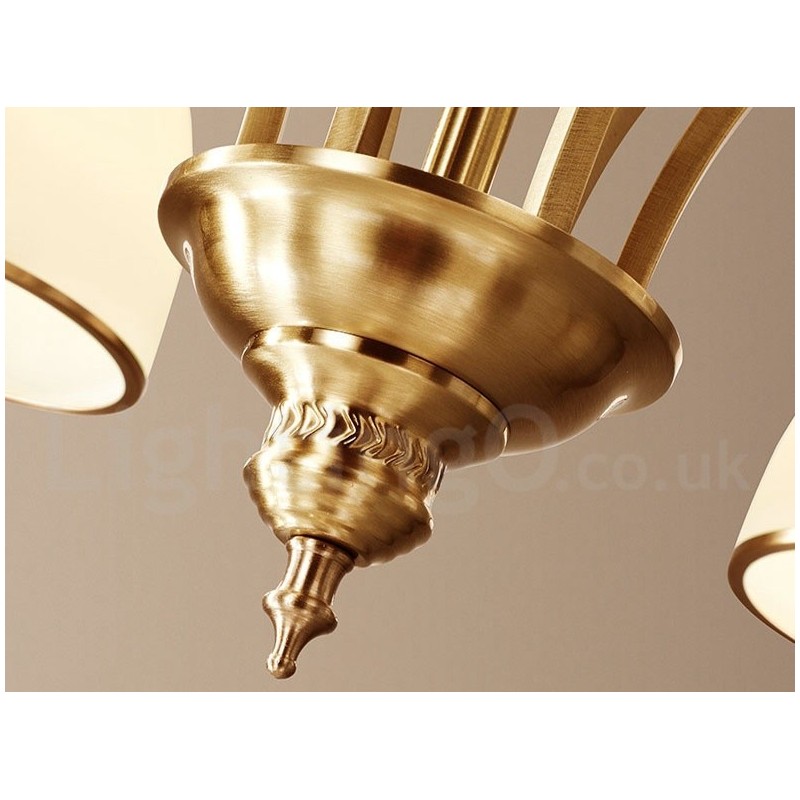 Lustre suspendu luxueux en laiton pur, style rustique rétro vintage, avec abat-jour en verre