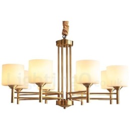 Grand lustre suspendu luxueux en laiton pur, style rustique rétro vintage, avec abat-jour en verre