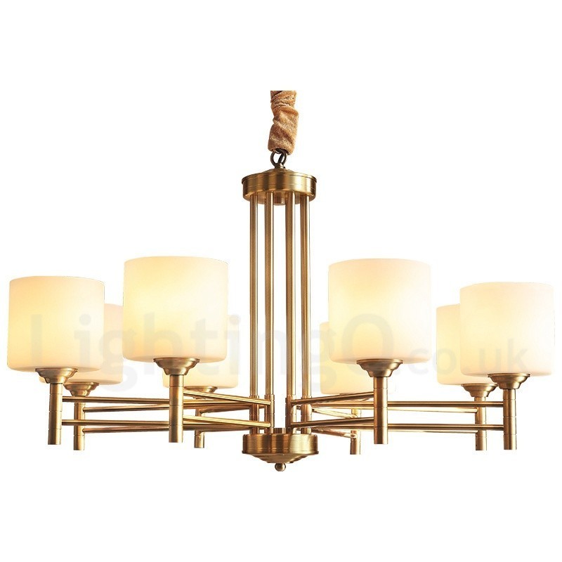 Grand lustre suspendu luxueux en laiton pur, style rustique rétro vintage, avec abat-jour en verre