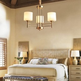Grand lustre suspendu luxueux en laiton pur, style rustique rétro vintage, avec abat-jour en verre