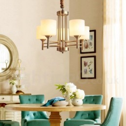 Grand lustre suspendu luxueux en laiton pur, style rustique rétro vintage, avec abat-jour en verre