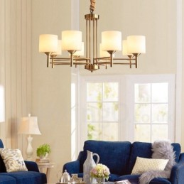 Grand lustre suspendu luxueux en laiton pur, style rustique rétro vintage, avec abat-jour en verre