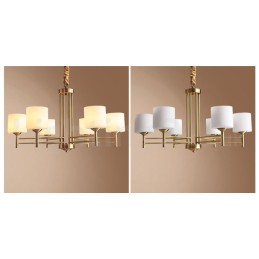 Grand lustre suspendu luxueux en laiton pur, style rustique rétro vintage, avec abat-jour en verre