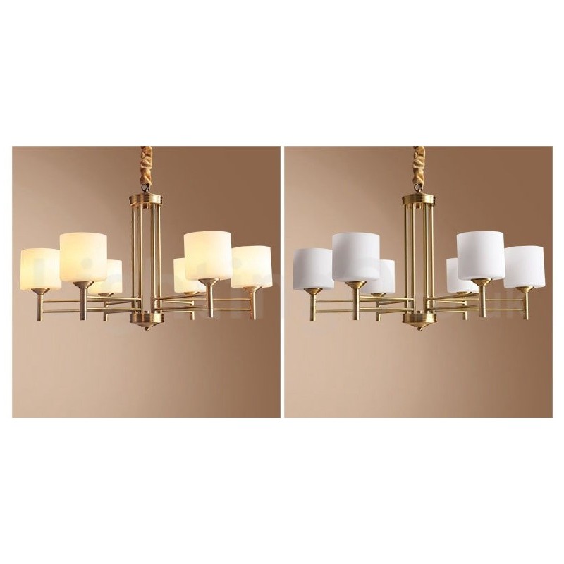 Grand lustre suspendu luxueux en laiton pur, style rustique rétro vintage, avec abat-jour en verre