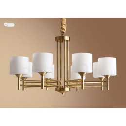 Grand lustre suspendu luxueux en laiton pur, style rustique rétro vintage, avec abat-jour en verre