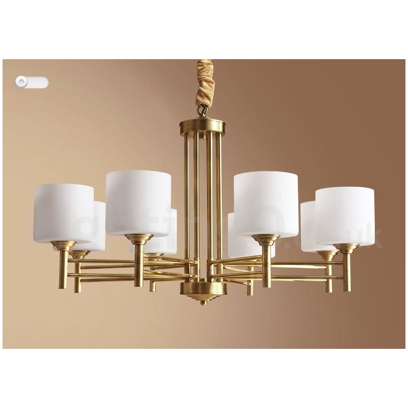 Grand lustre suspendu luxueux en laiton pur, style rustique rétro vintage, avec abat-jour en verre