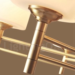 Grand lustre suspendu luxueux en laiton pur, style rustique rétro vintage, avec abat-jour en verre