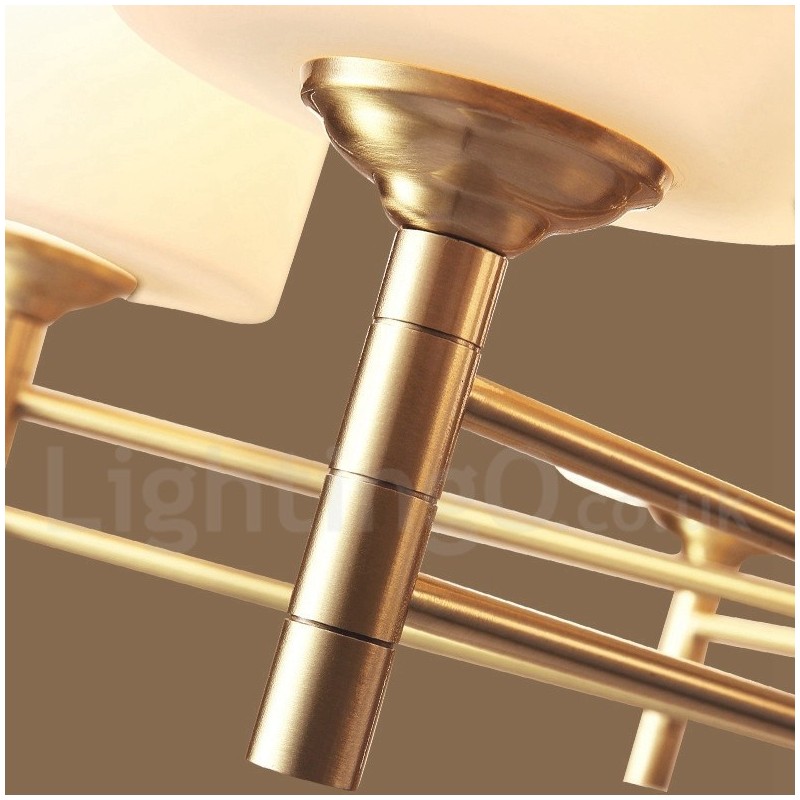 Grand lustre suspendu luxueux en laiton pur, style rustique rétro vintage, avec abat-jour en verre