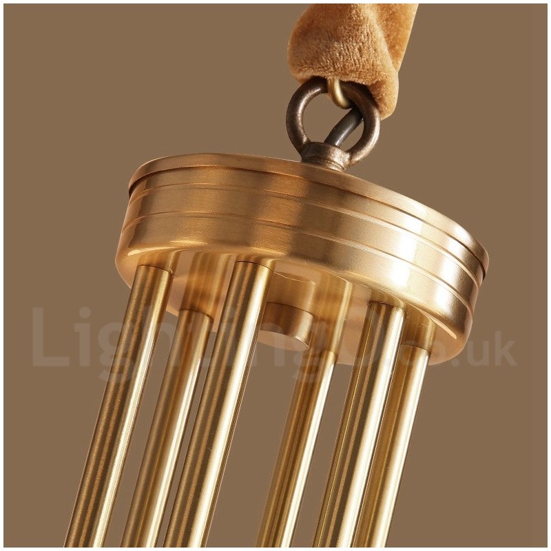 Grand lustre suspendu luxueux en laiton pur, style rustique rétro vintage, avec abat-jour en verre