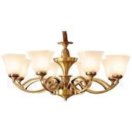 Grand lustre suspendu luxueux en laiton pur, style rustique rétro vintage, avec abat-jour en verre