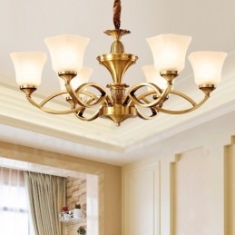 Grand lustre suspendu luxueux en laiton pur, style rustique rétro vintage, avec abat-jour en verre