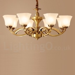 Grand lustre suspendu luxueux en laiton pur, style rustique rétro vintage, avec abat-jour en verre