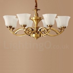Grand lustre suspendu luxueux en laiton pur, style rustique rétro vintage, avec abat-jour en verre