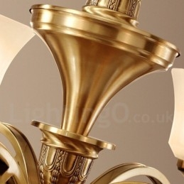Grand lustre suspendu luxueux en laiton pur, style rustique rétro vintage, avec abat-jour en verre