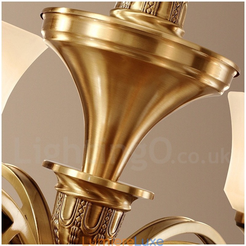 Grand lustre suspendu luxueux en laiton pur, style rustique rétro vintage, avec abat-jour en verre