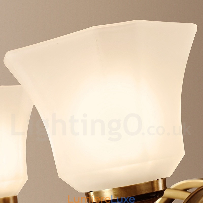 Grand lustre suspendu luxueux en laiton pur, style rustique rétro vintage, avec abat-jour en verre