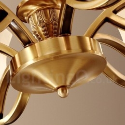 Grand lustre suspendu luxueux en laiton pur, style rustique rétro vintage, avec abat-jour en verre