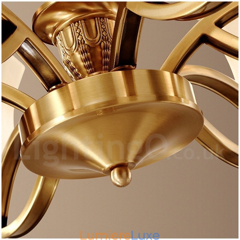 Grand lustre suspendu luxueux en laiton pur, style rustique rétro vintage, avec abat-jour en verre