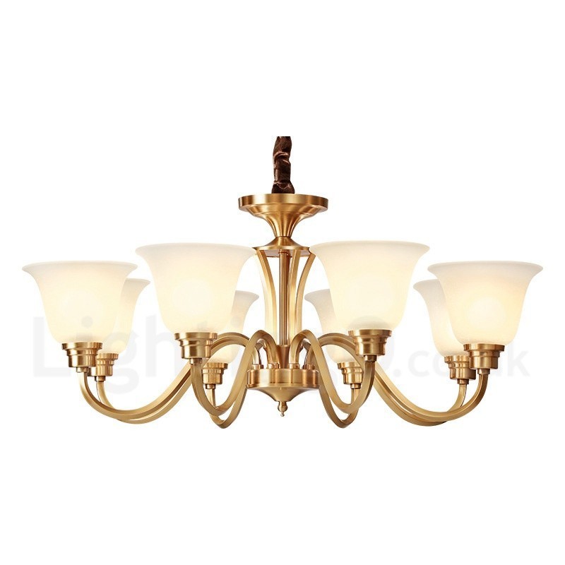 Lustre suspendu luxueux en laiton massif, style rustique rétro vintage, avec abat-jour en verre