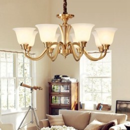 Lustre suspendu luxueux en laiton massif, style rustique rétro vintage, avec abat-jour en verre