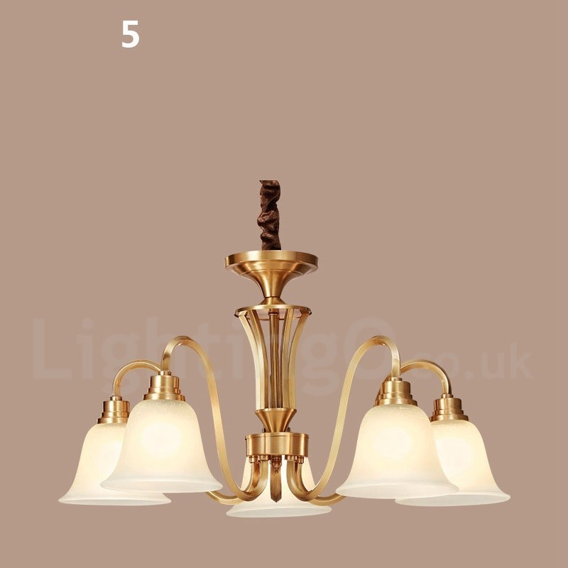 Lustre suspendu luxueux en laiton massif, style rustique rétro vintage, avec abat-jour en verre
