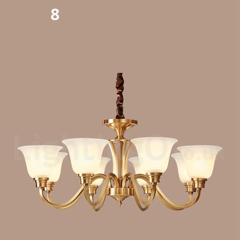 Lustre suspendu luxueux en laiton massif, style rustique rétro vintage, avec abat-jour en verre