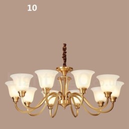 Lustre suspendu luxueux en laiton massif, style rustique rétro vintage, avec abat-jour en verre