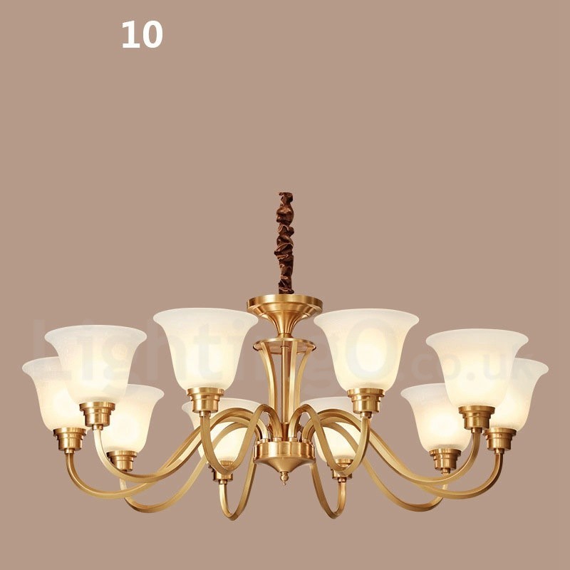 Lustre suspendu luxueux en laiton massif, style rustique rétro vintage, avec abat-jour en verre