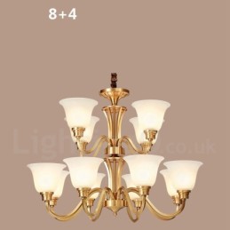 Lustre suspendu luxueux en laiton massif, style rustique rétro vintage, avec abat-jour en verre